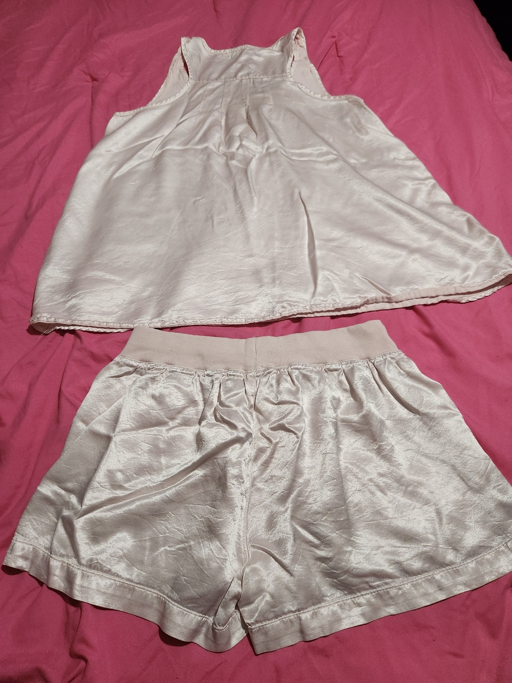 J.Harlow Laura Shiny Satin Blush Pink Two-Piece Pajama Set - Tank & Shorts - Picture 4 of 11